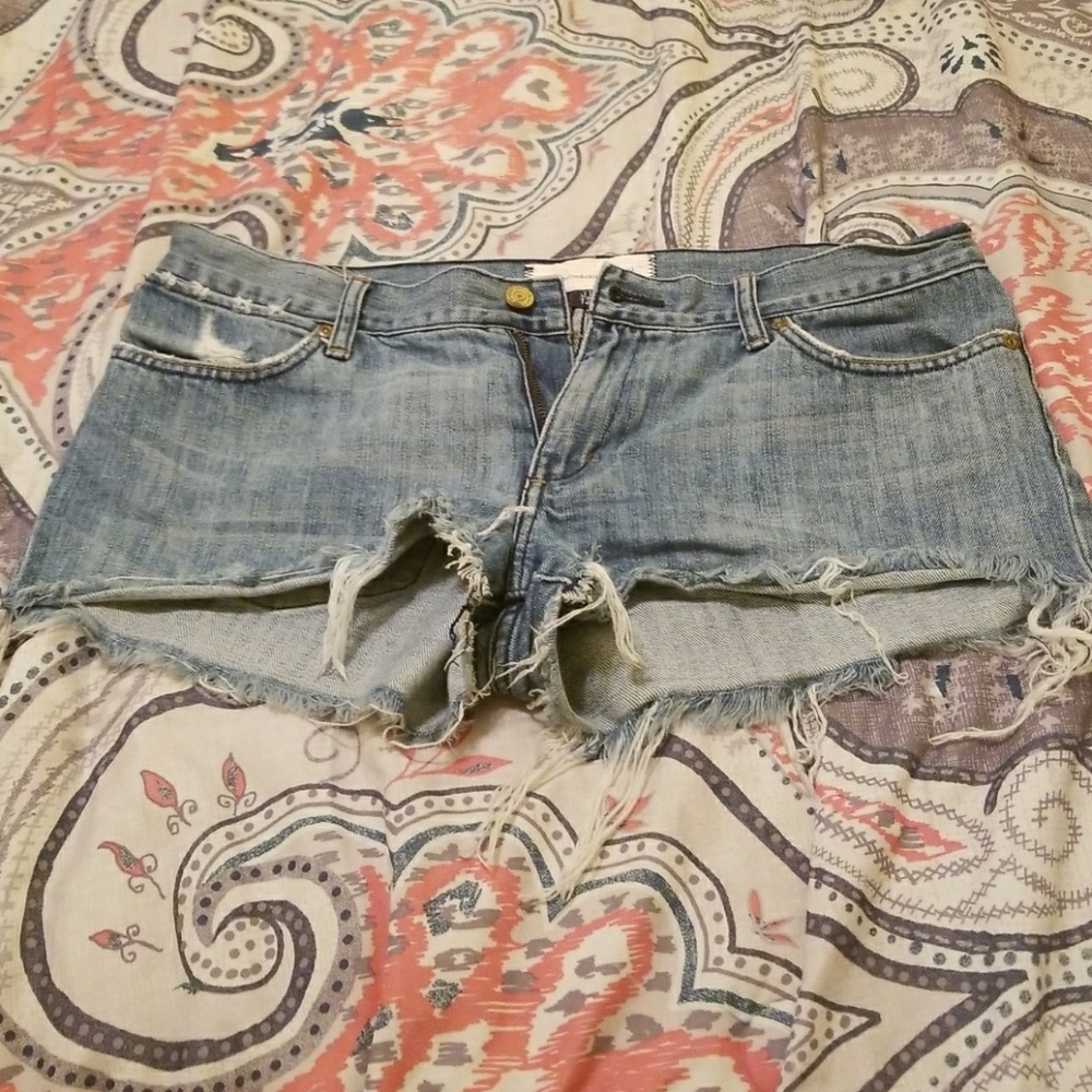 Paper denim & cloth frayed distressed Jean shorts